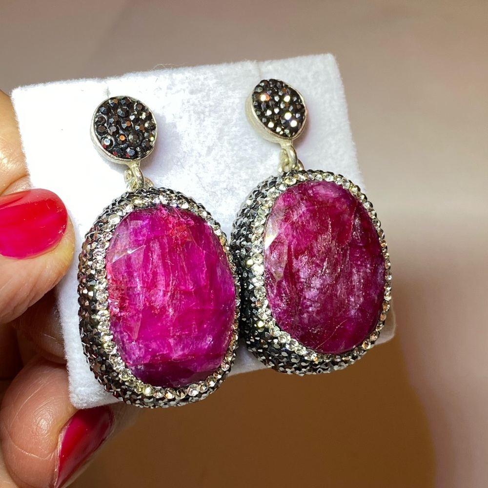Natural Ruby Silver Victorian Dangle Earrings - image 8